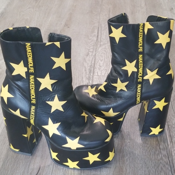Naked Wolfe Shoes - Black and yellow platform boots
